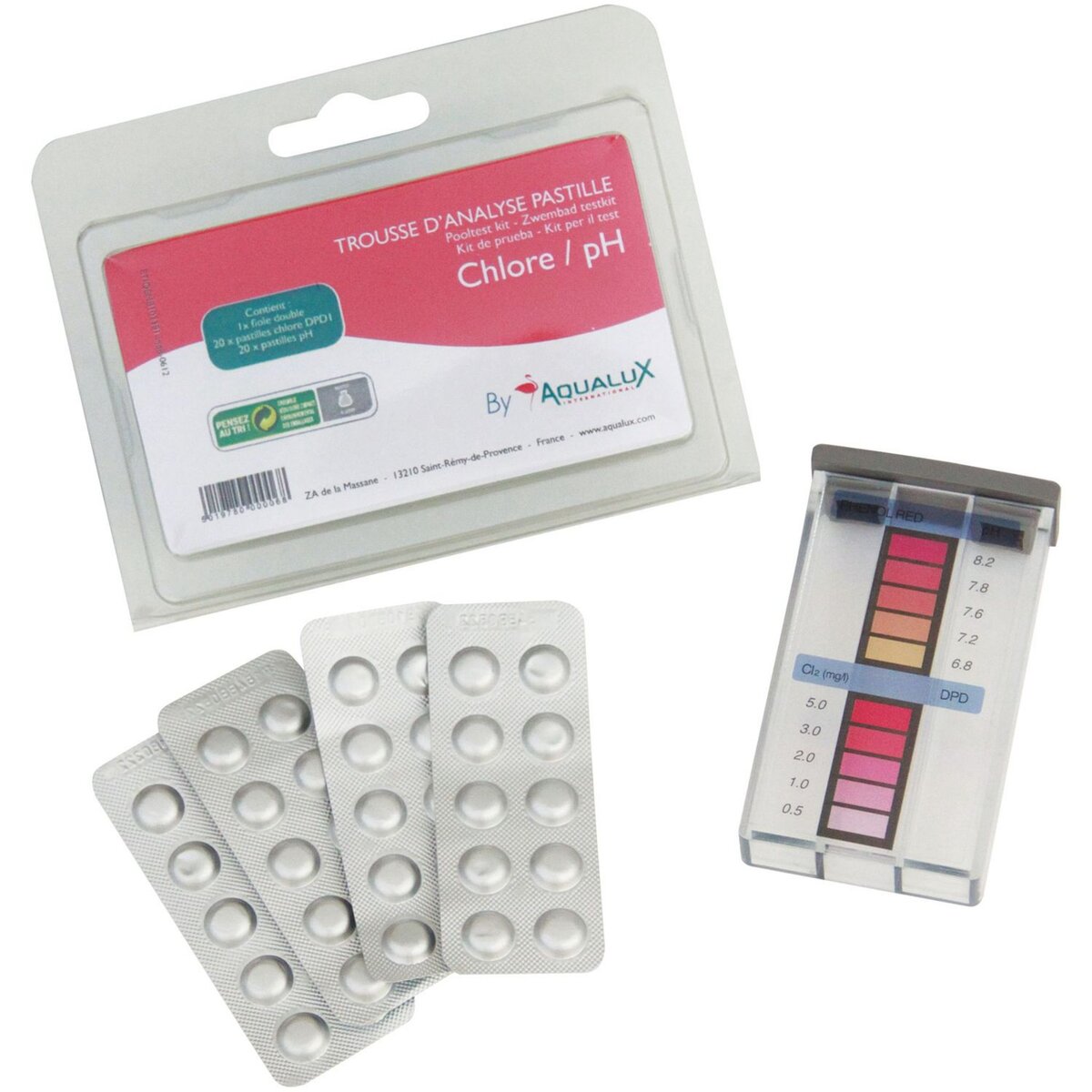 EDG By Aqualux Trousse d'analyse piscine chlore pH pastilles 2x20 analyses