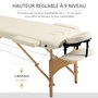 Voir la diapositive 3 : HOMCOM Table de massage pliante lit table de beauté 2 zones portable sac de tranport inclus hauteur réglable dim. 182L x 60l x 61-87H cm bois massif revêtement synthétique crème