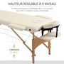 Voir la diapositive 3 : HOMCOM Table de massage pliante lit table de beauté 2 zones portable sac de tranport inclus hauteur réglable dim. 182L x 60l x 61-87H cm bois massif revêtement synthétique crème