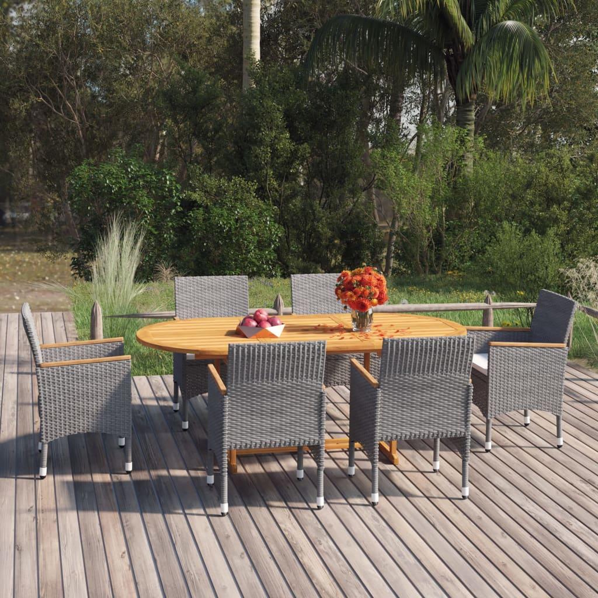 Voir la diapositive 1 : VIDAXL Ensemble a manger de jardin 7 pcs Resine tressee Gris