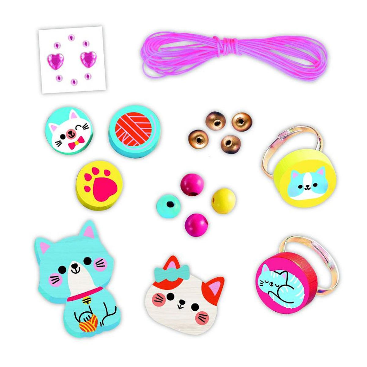 Juratoys-Janod 4 petits bijoux en bois à créer - petits chats