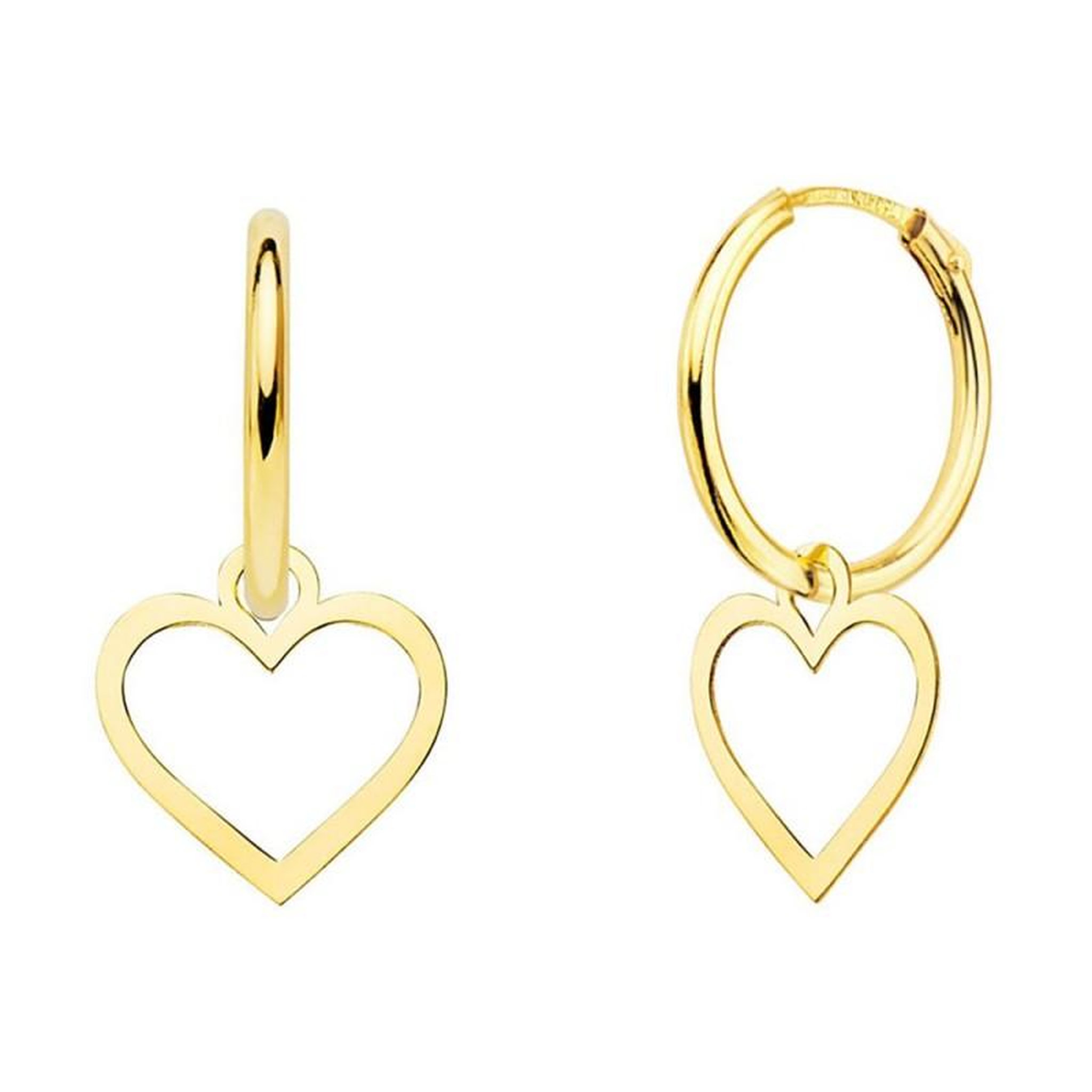 L'ATELIER D'AZUR Boucles d'Oreilles Créoles Or 18 Carats 750/000 Jaune - Charms Coeurs Pendants