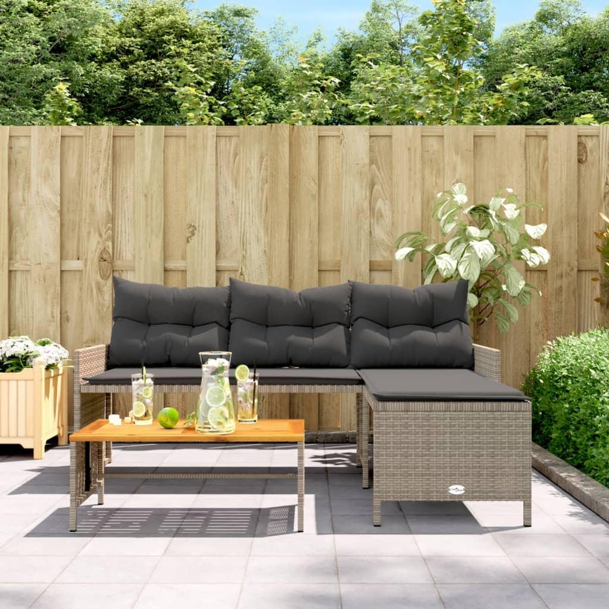 Voir la diapositive 3 : VIDAXL Canape de jardin avec table et coussins en forme de L gris