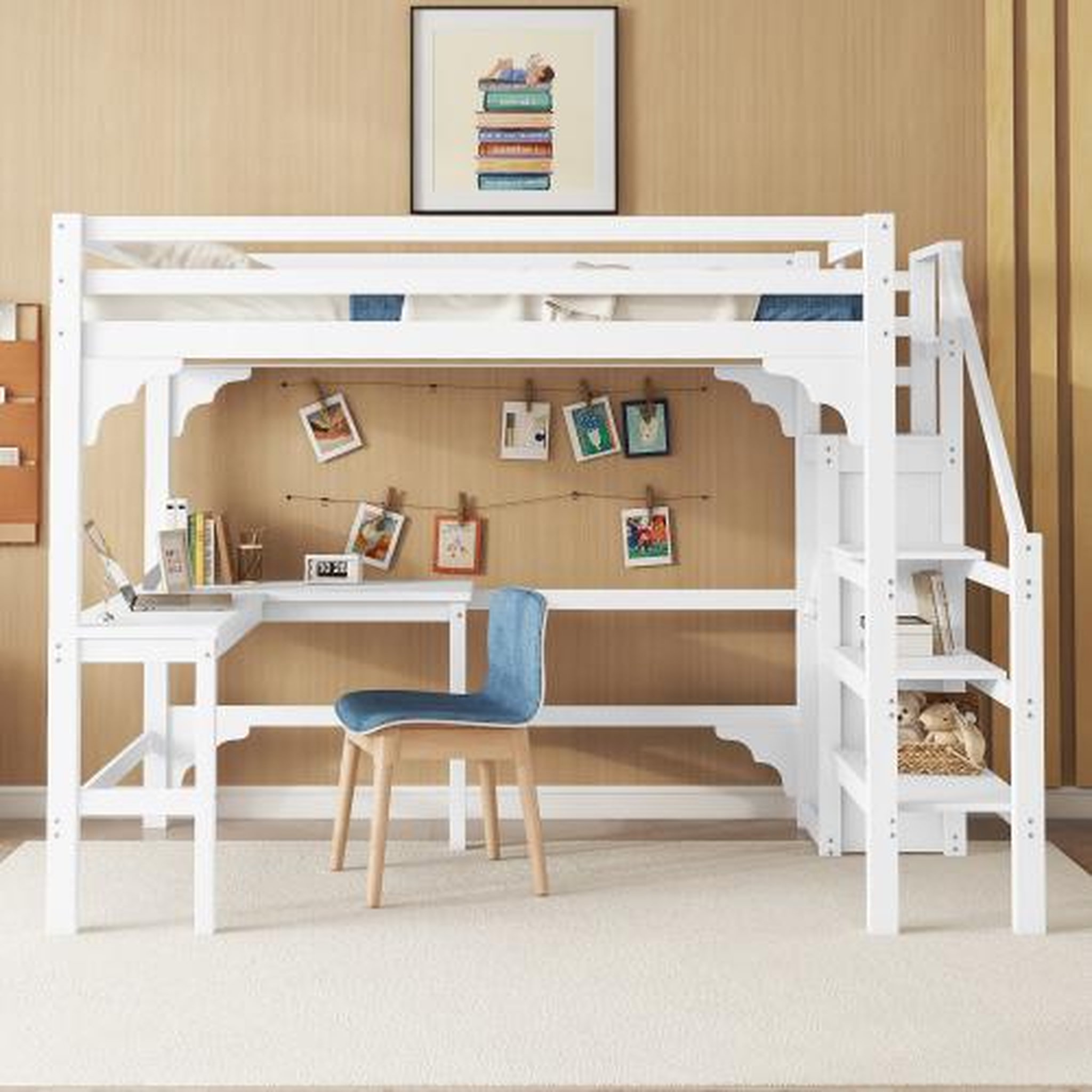 Voir la diapositive 2 : MERAX Lit mezzanine 140x200 cm coloris blanc pin