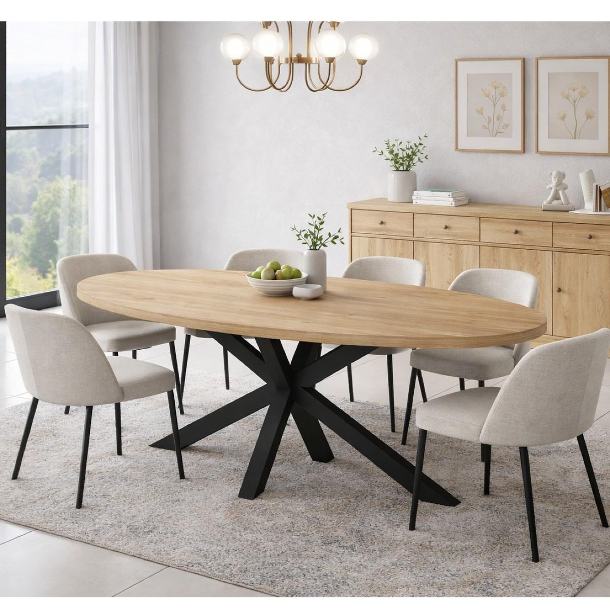 Voir la diapositive 2 : JLC KREATION Table à manger ovale en bois pied central 210cm VALENTINE