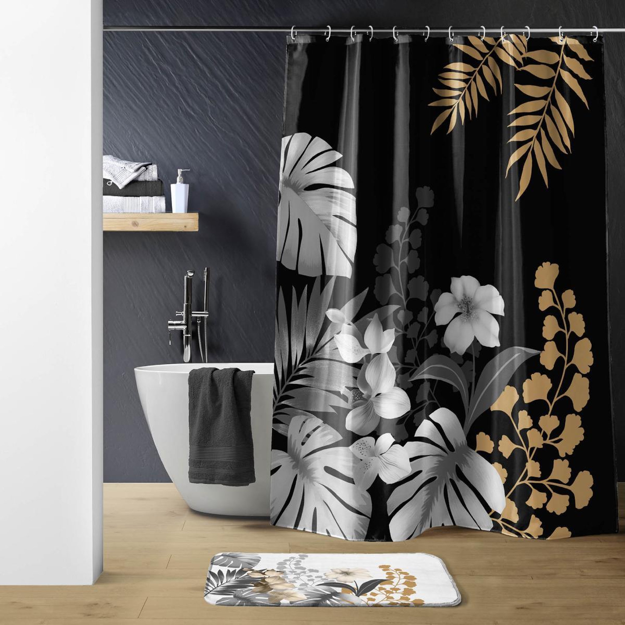 Voir la diapositive 3 : Douceur d'Intérieur Rideau de douche  kelly  180x200cm noir