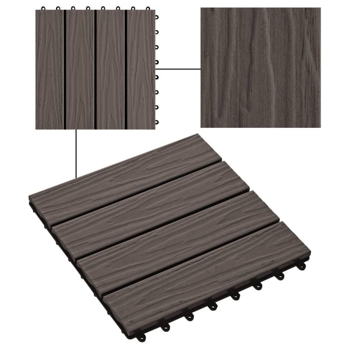 VIDAXL Carreau de terrasse en relief 11 pcs WPC 30x30 cm 1 m^2 Marron