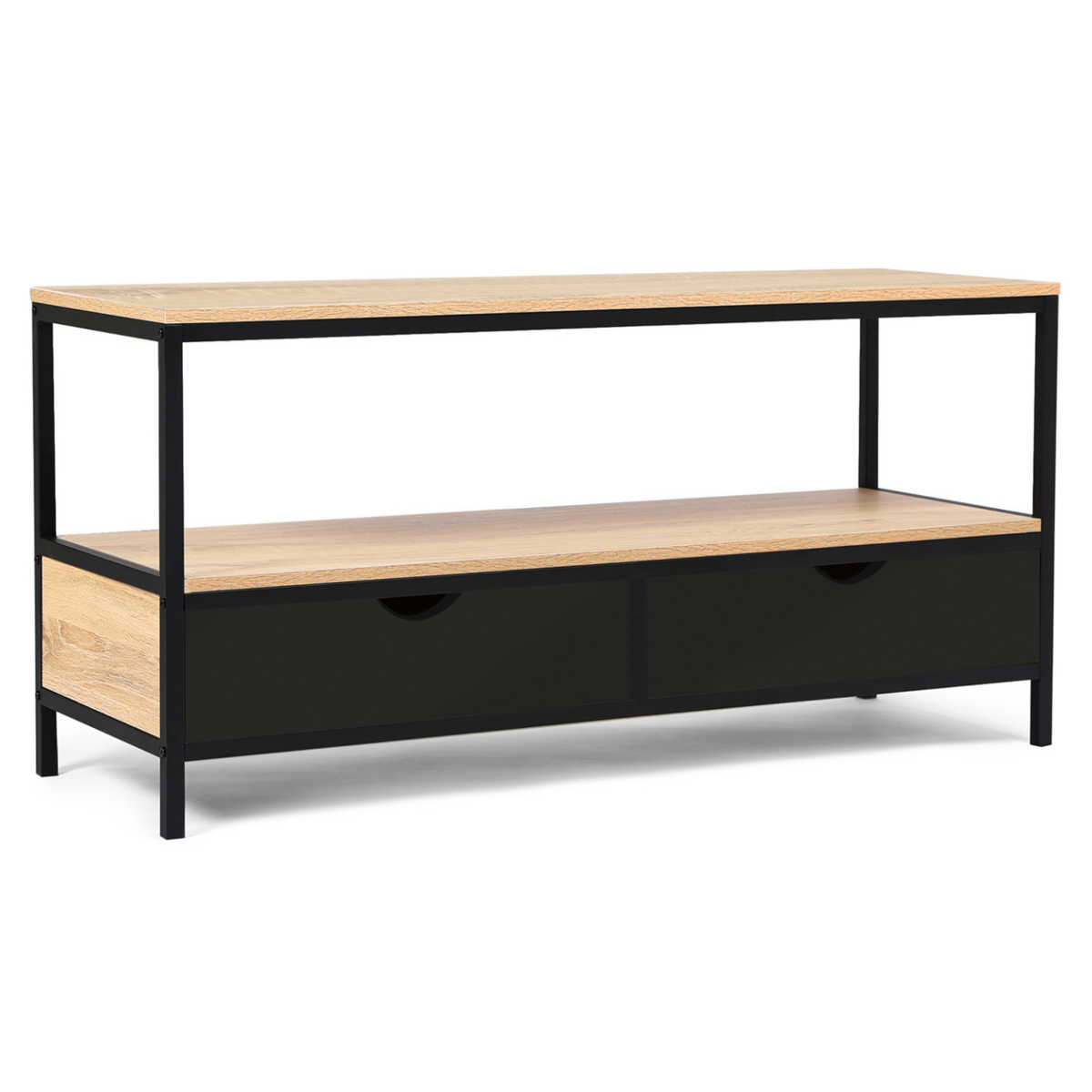 ID MARKET Meuble TV 113 cm 2 tiroirs noirs BOSTON design industriel