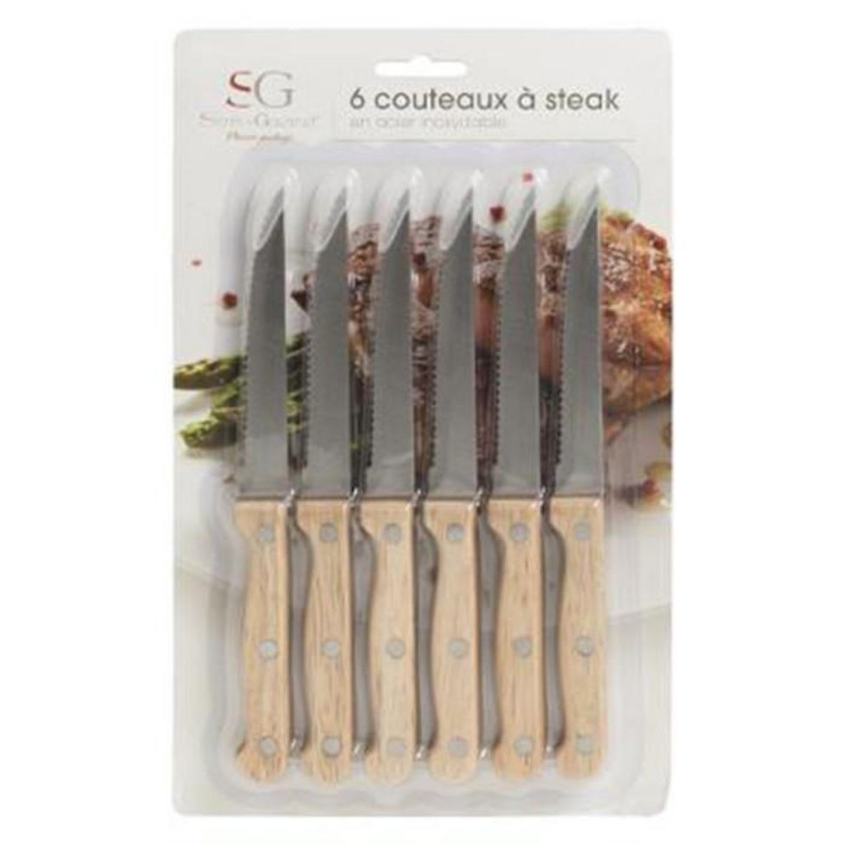 SECRET DE GOURMET Lot de 6 Couteaux à Steak Bois  Dosa  21cm Naturel