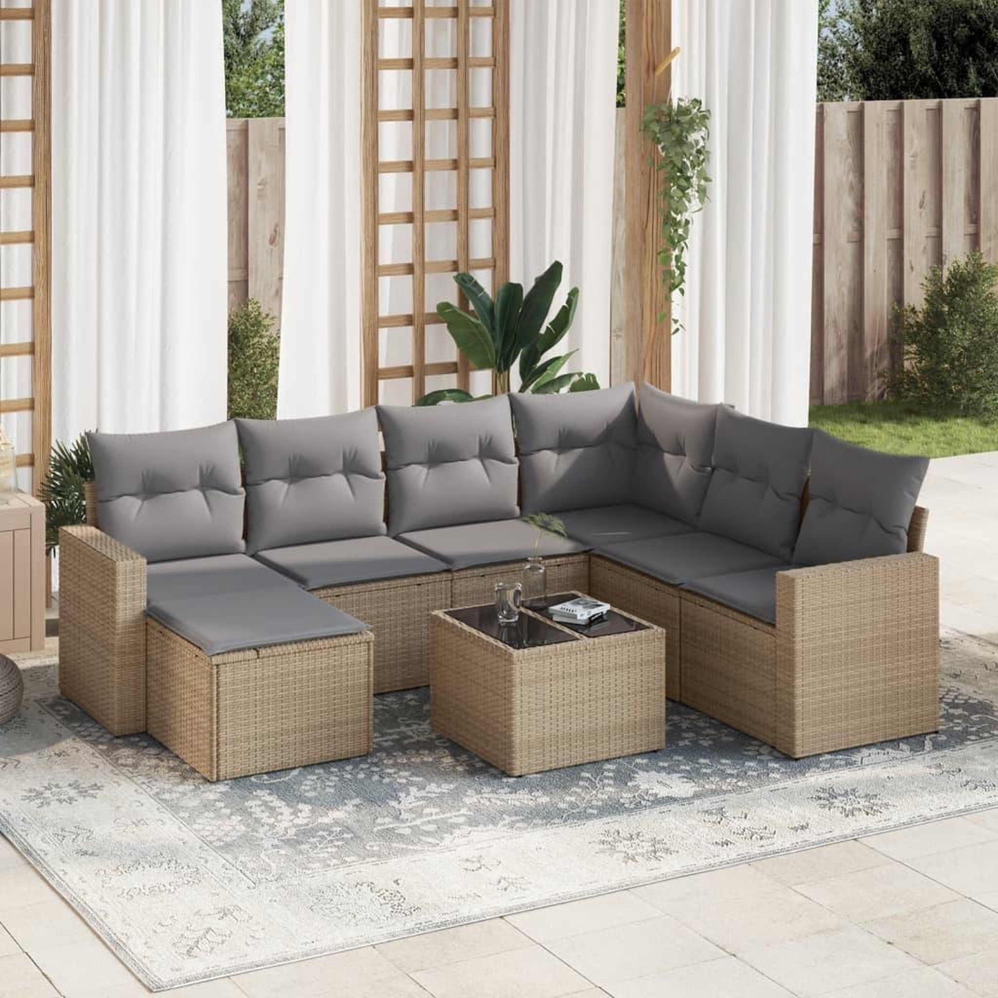 VIDAXL Salon de jardin avec coussins 8 pcs beige resine tressee