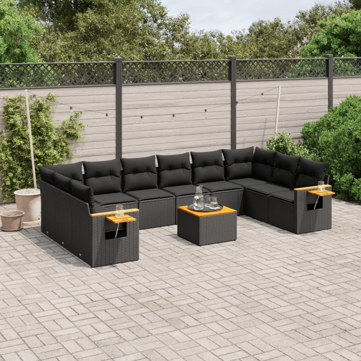 VIDAXL Salon de jardin 11 pcs avec coussins noir resine tressee