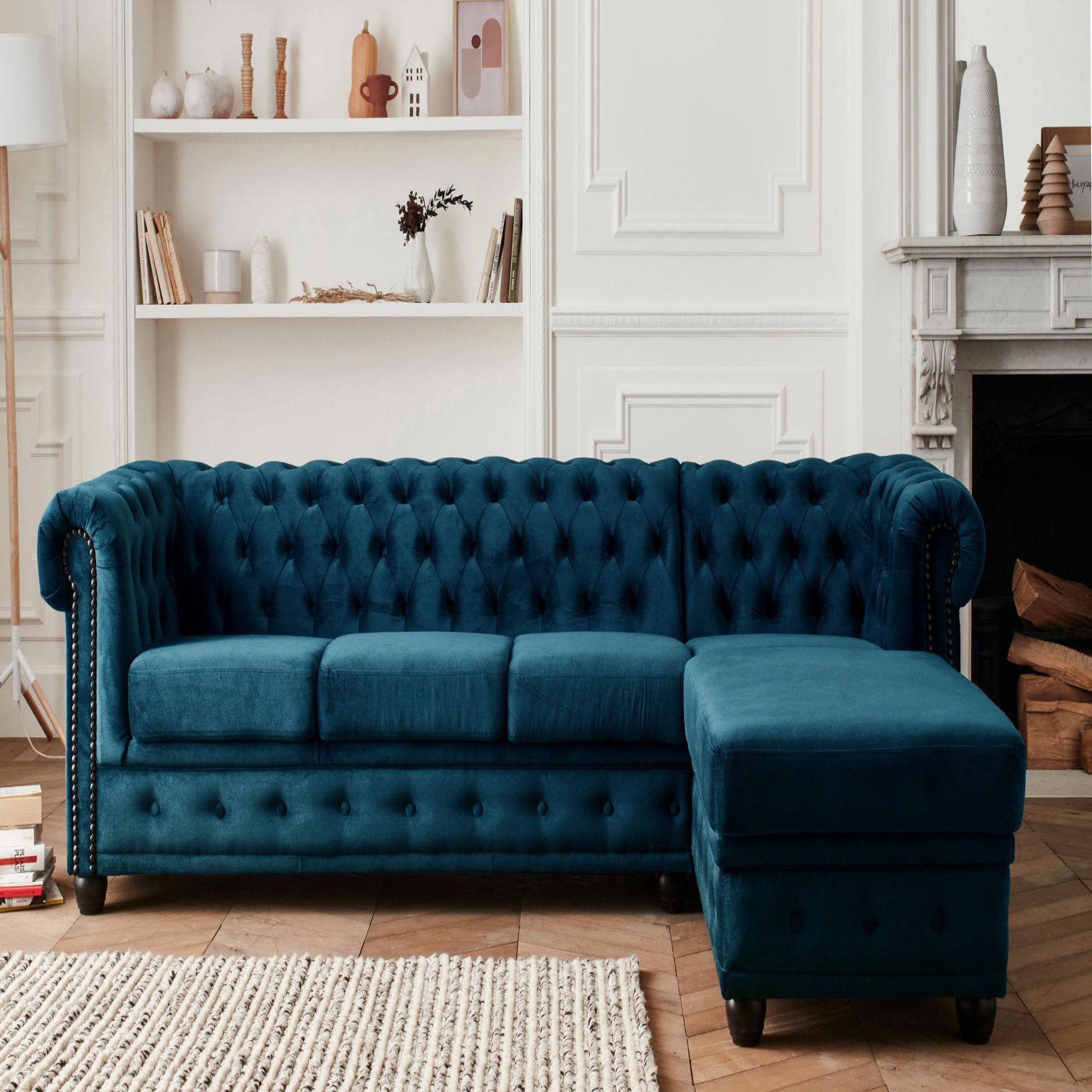 Voir la diapositive 2 : LISA DESIGN William - canapé chesterfield d'angle droit - 4 places - en velours