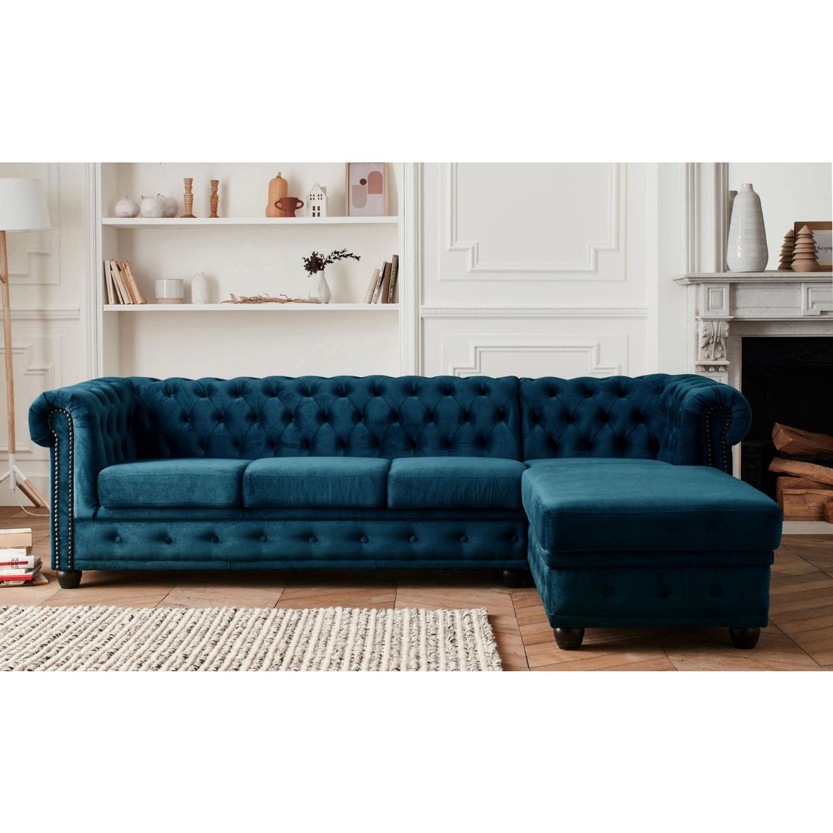 LISA DESIGN William - canapé chesterfield d'angle droit - 4 places - en velours