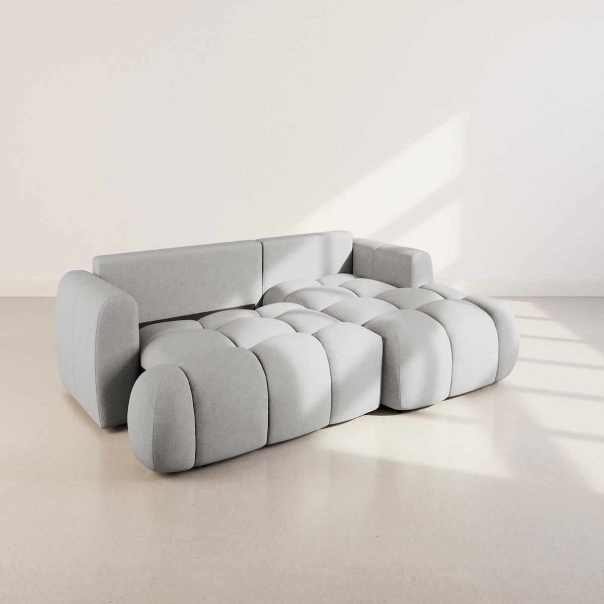 BEST MOBILIER Yulin - canapé d'angle droit 4 places convertible avec coffre en tissu bouclette