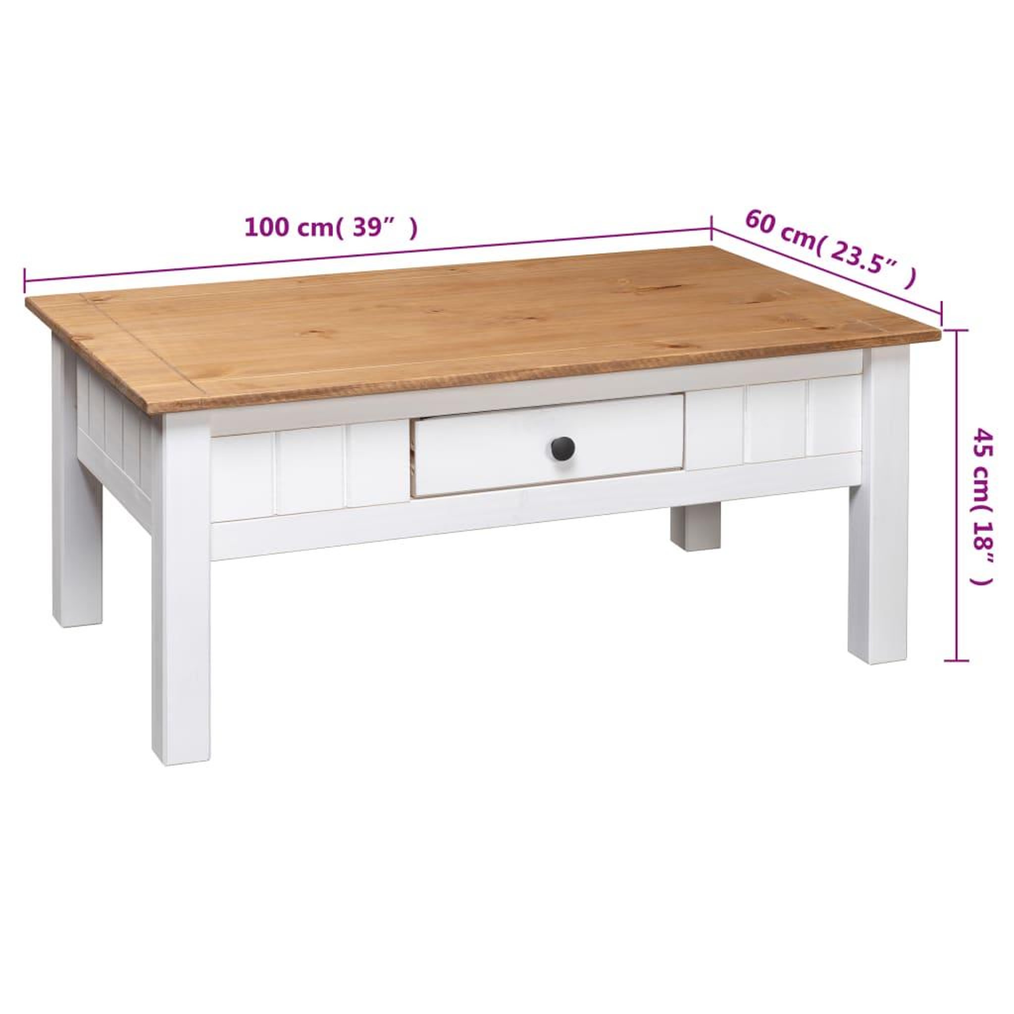 Voir la diapositive 6 : VIDAXL Table basse Blanc 100x60x45 cm Pin massif Assortiment Panama