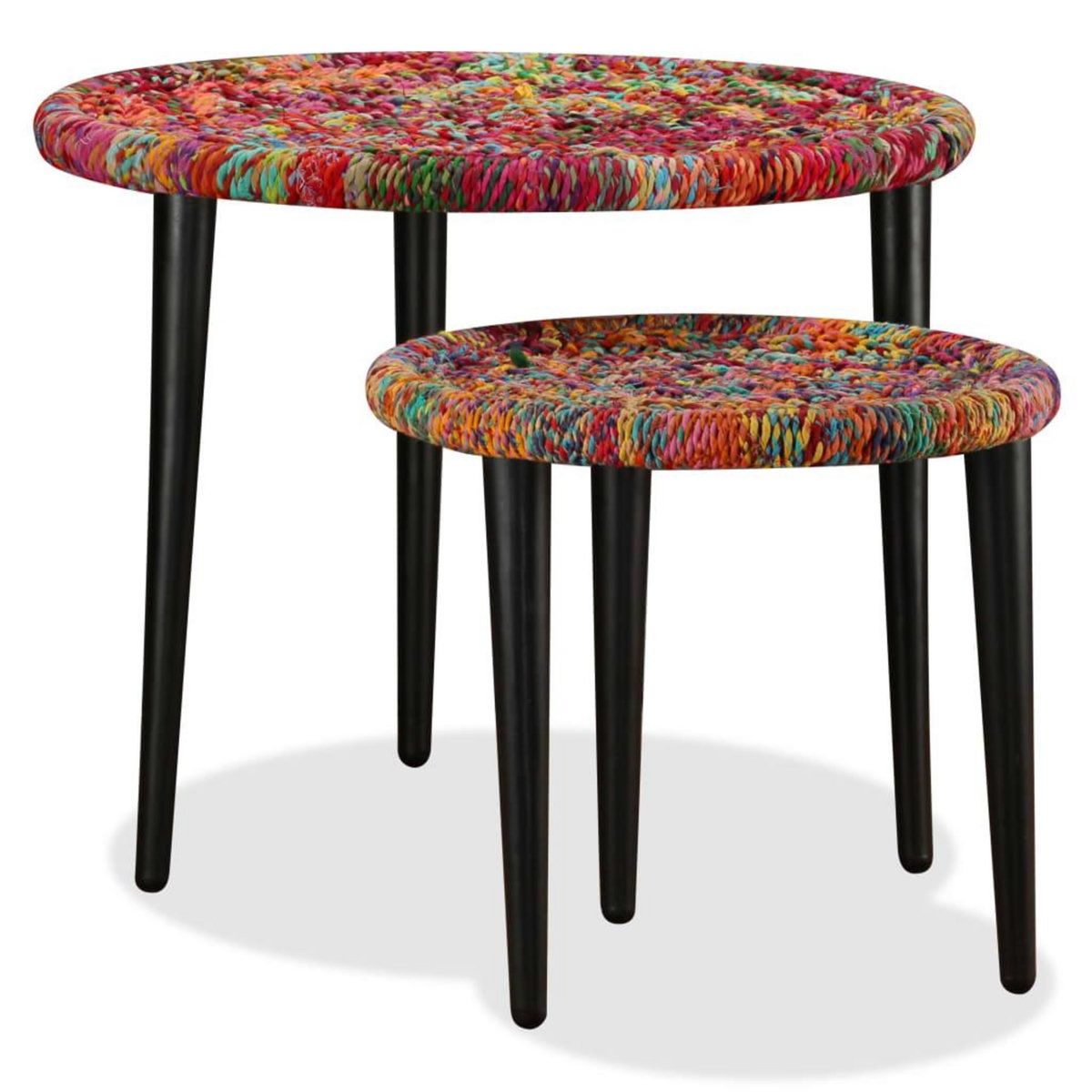 VIDAXL Table basse 2 pcs Details tisses chindi Multicolore