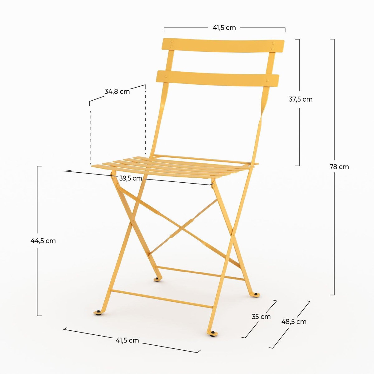 Rendez vous déco Lot de 2 chaises de jardin en métal jaune beurre, pliantes-Toba