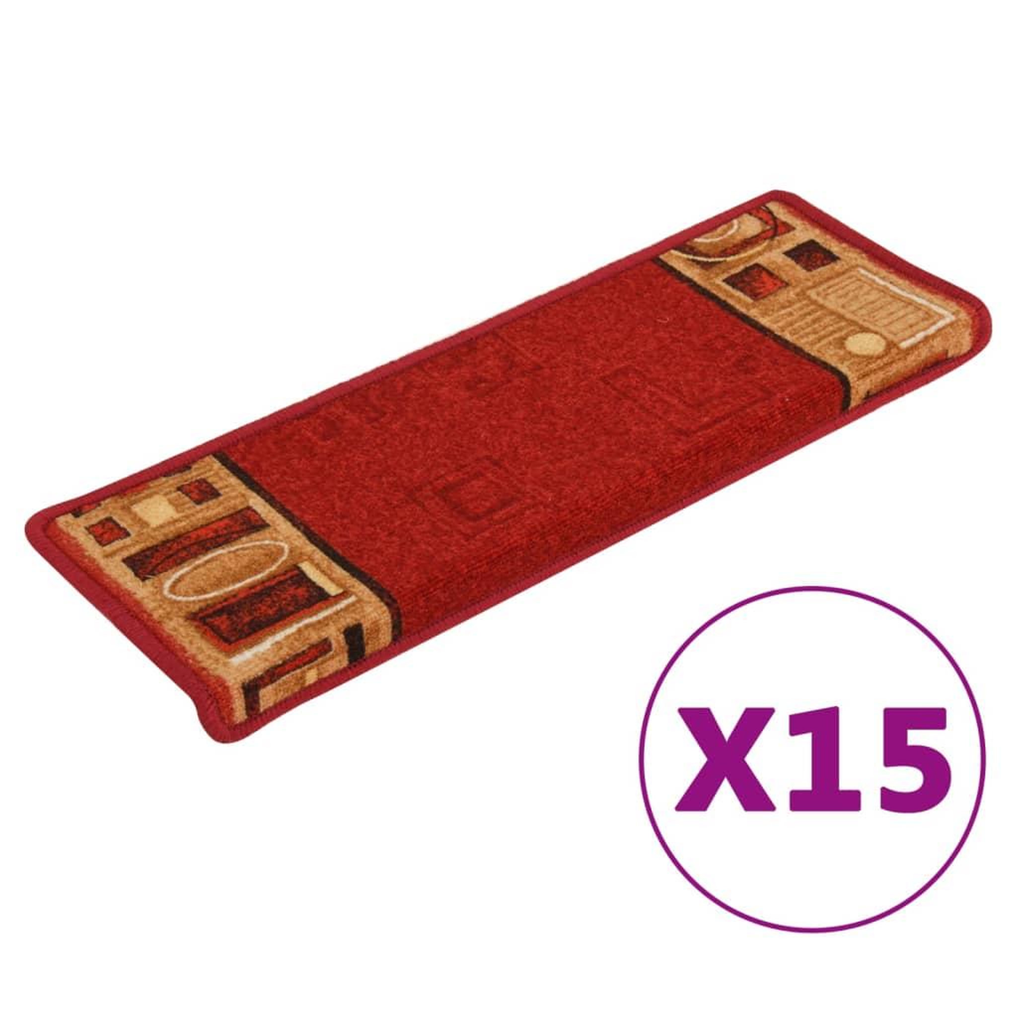 Voir la diapositive 2 : VIDAXL Tapis d'escalier autocollants 15 pcs 65x21x4 cm Rouge