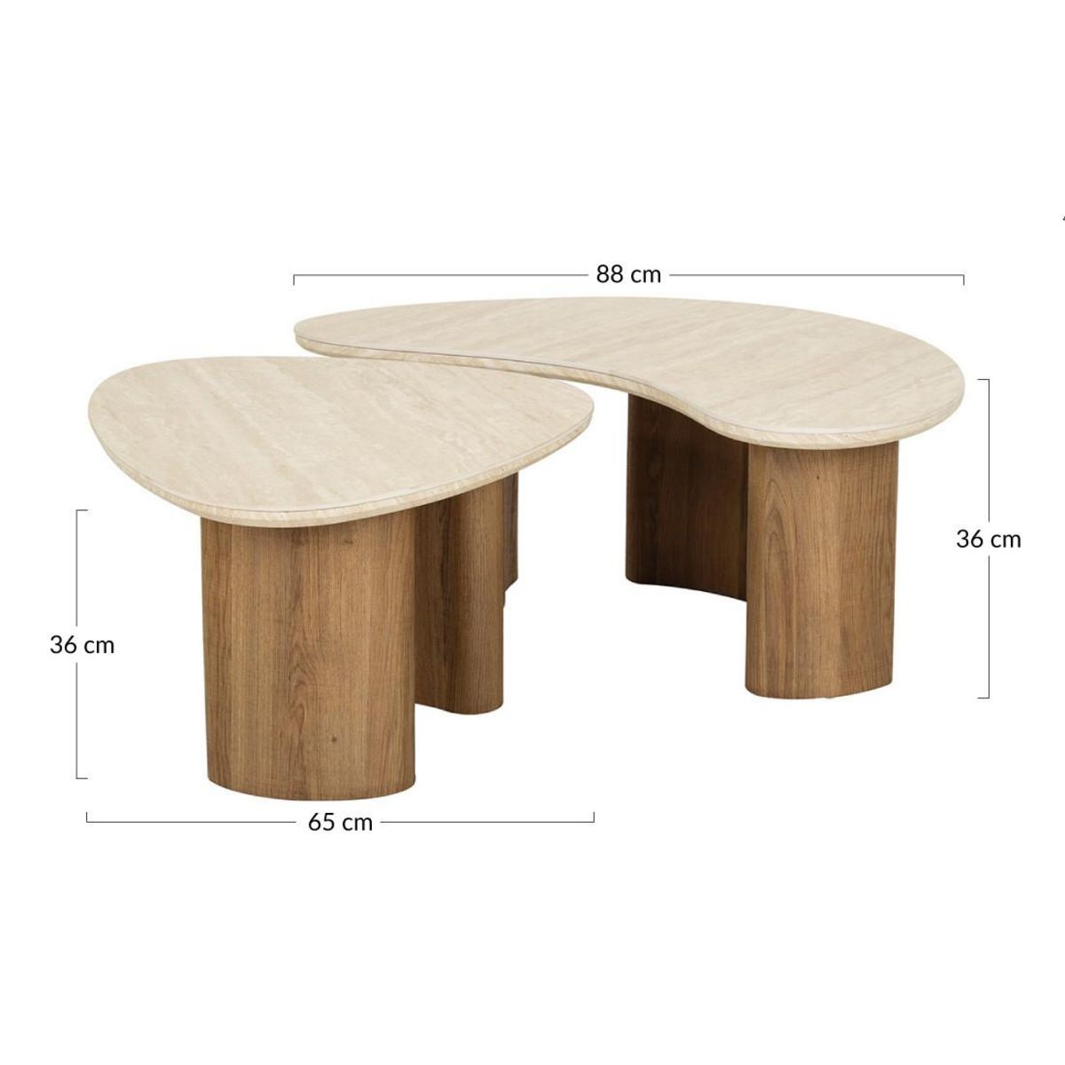 LISA DESIGN Mohea - lot de 2 tables basses gigognes - effet travertin et bois - 88 et 65 cm