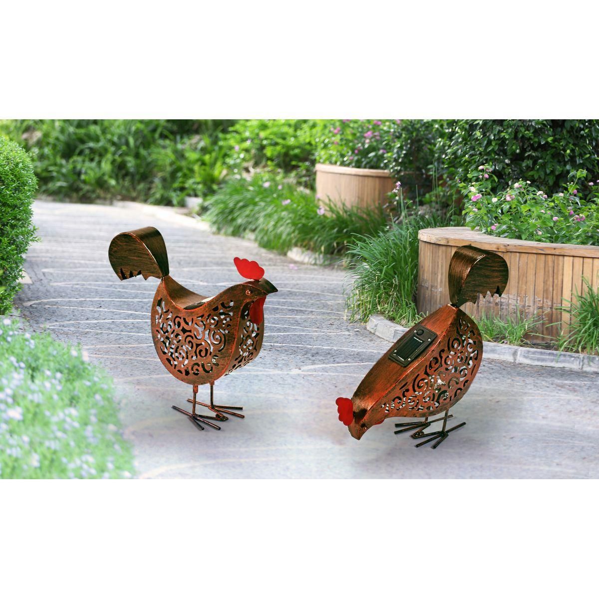 Inkazen Lot de 2 poules solaires décoratives de jardin Bronze
