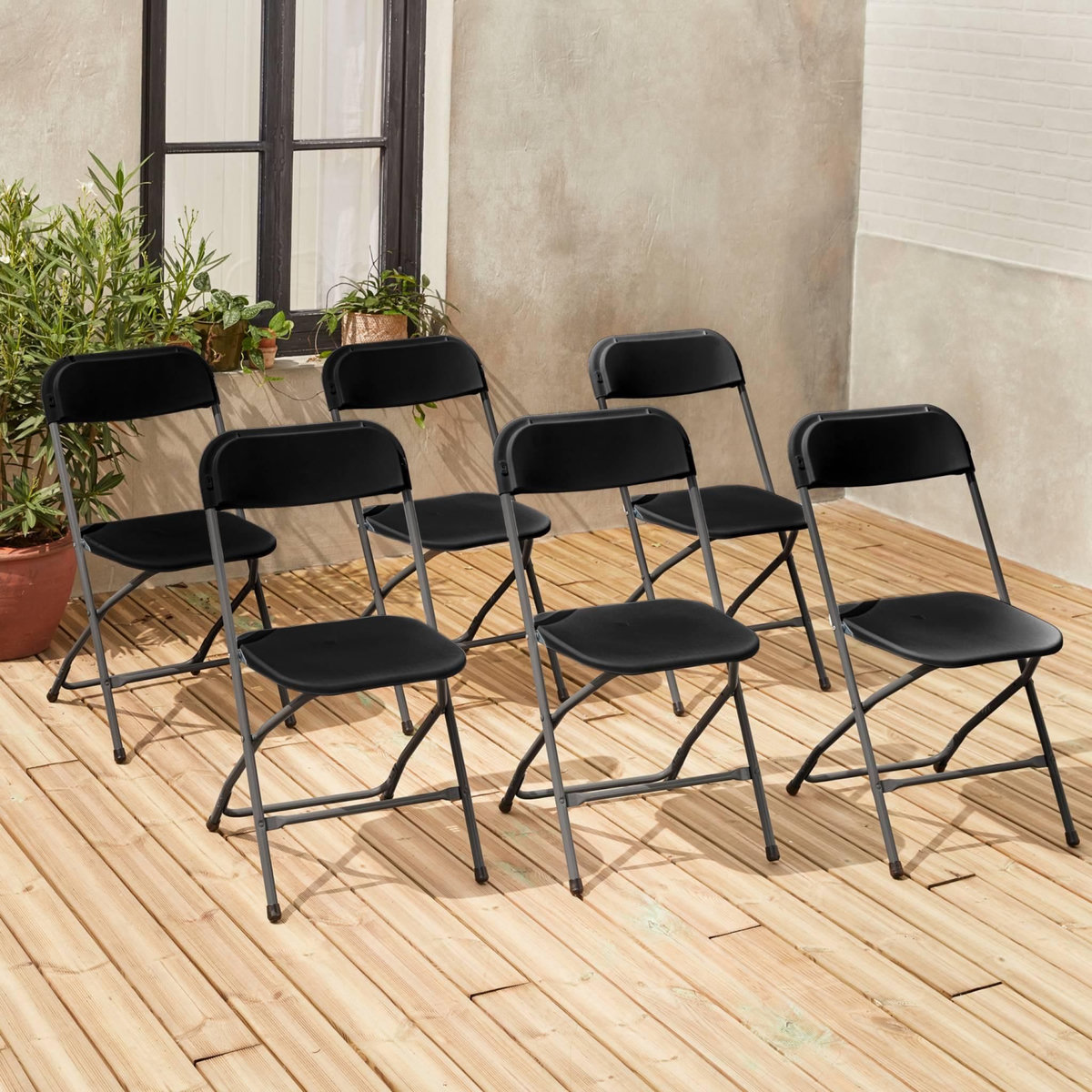 SWEEEK Chaises de réception pliantes – Fiesta – 6 chaises d'appoint en plastique gris foncé et métal