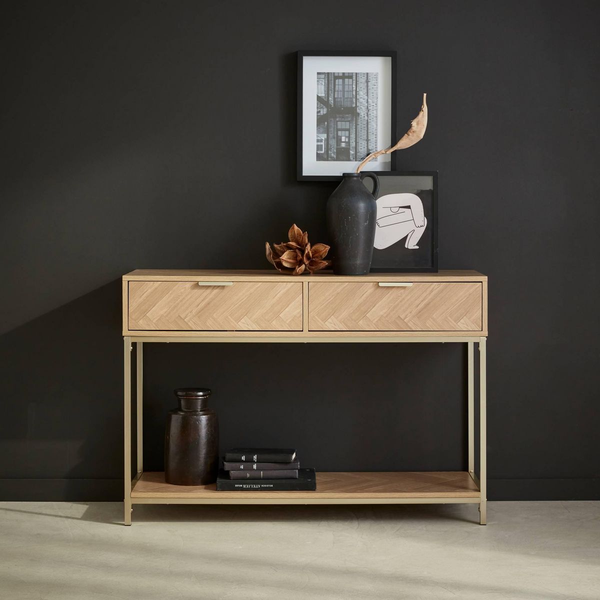 SWEEEK Console. Budapest. deux tiroirs. une étagère. L 110 x l 35 x H 75cm