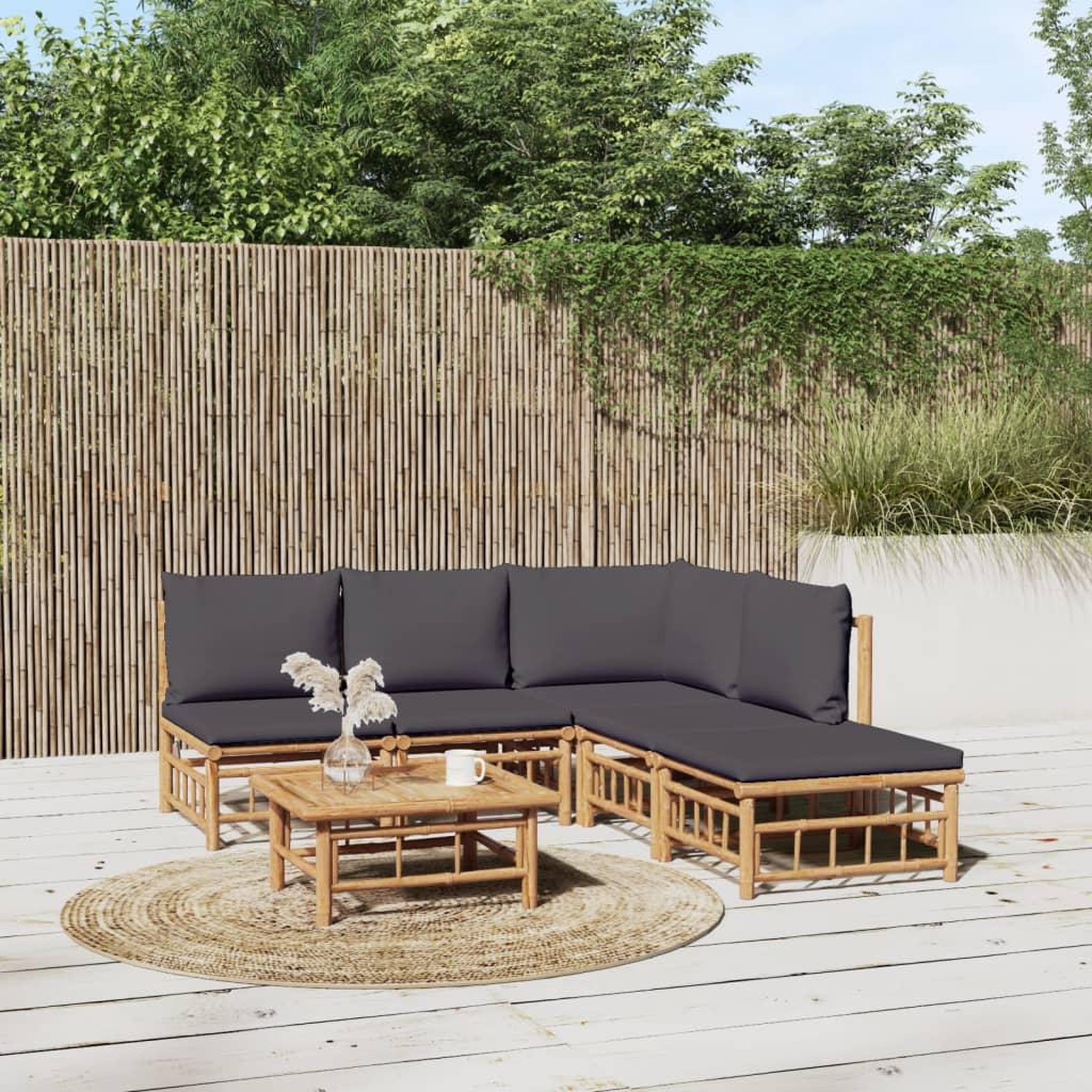 Voir la diapositive 1 : VIDAXL Salon de jardin 6 pcs avec coussins gris fonce bambou