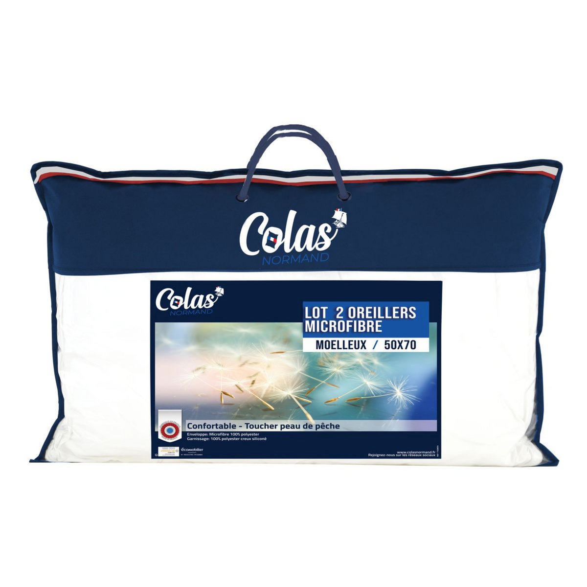 Lot de 2 oreillers synthétiques en microfibre