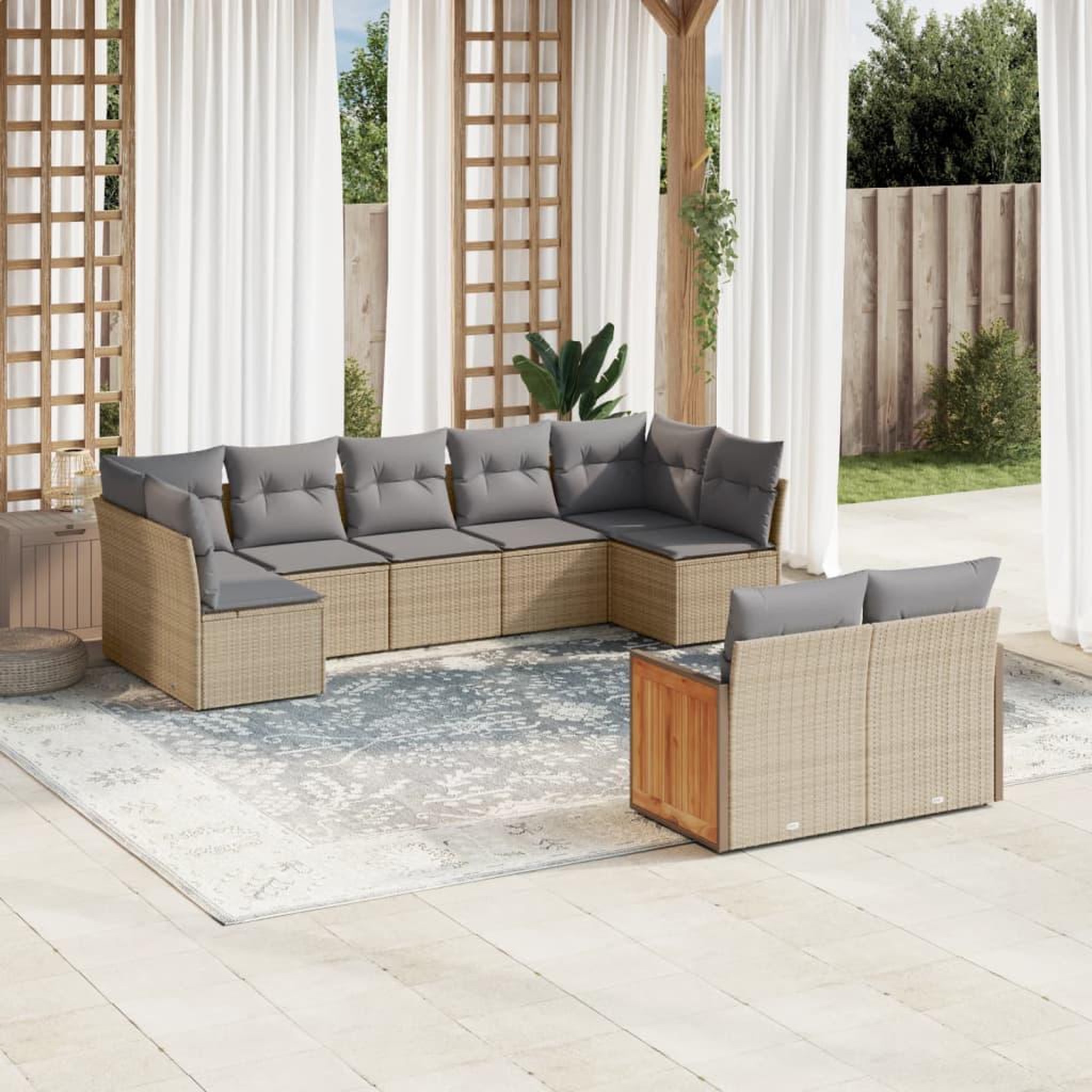 VIDAXL Salon de jardin avec coussins 9 pcs beige resine tressee