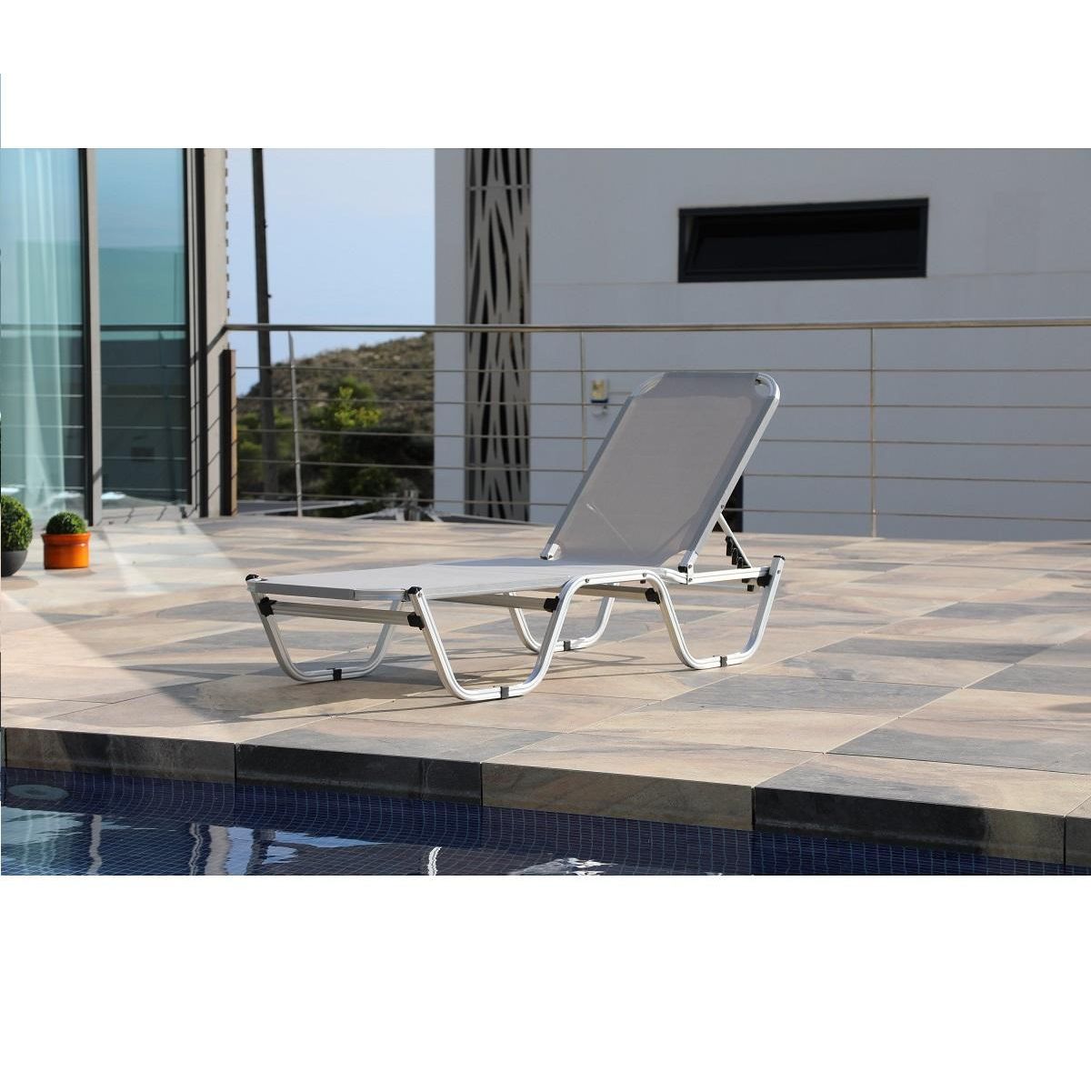 Bain de soleil multipositions aluminium gris JASMIN