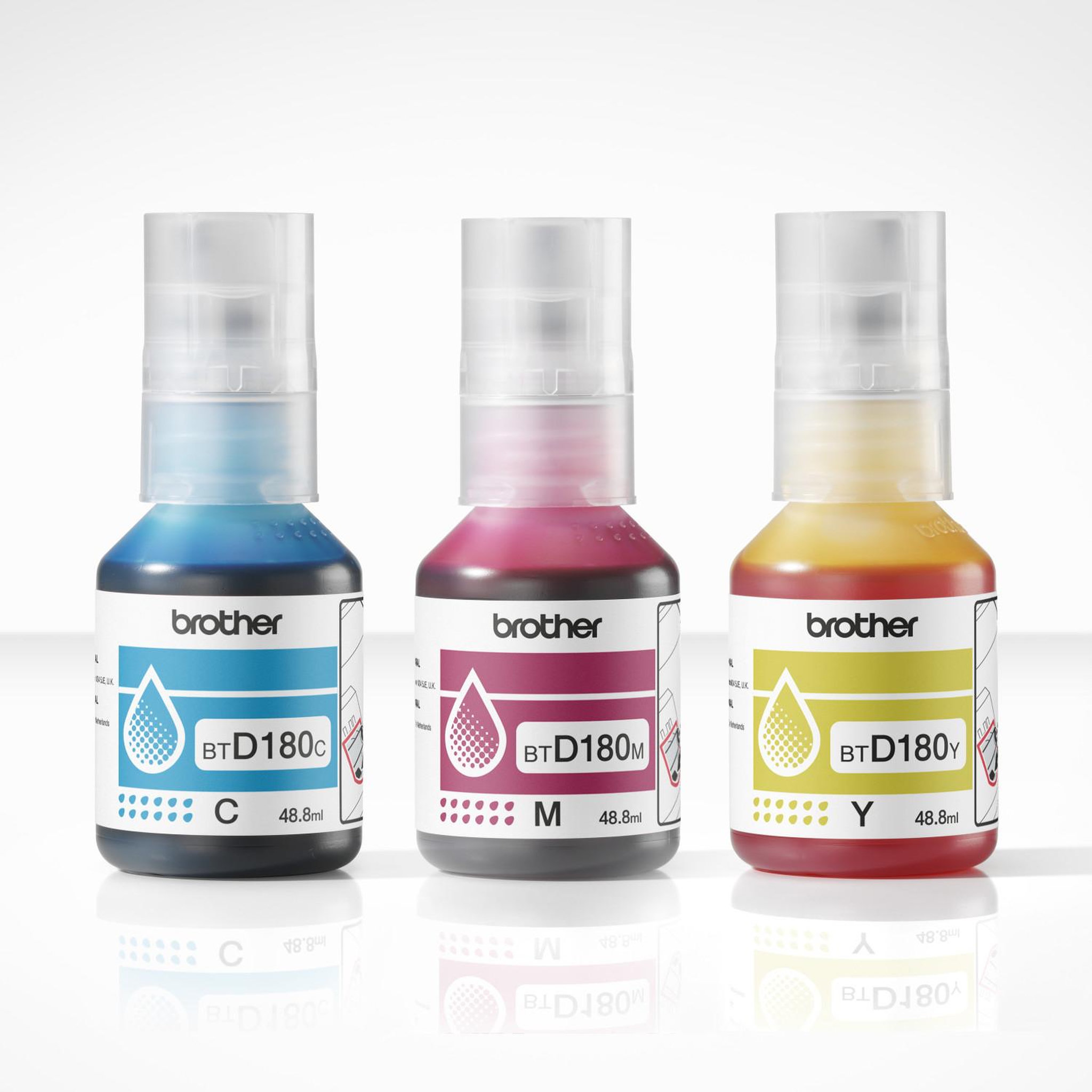 Voir la diapositive 3 : Brother Cartouche d'encre Pack 3 Bouteilles d'Encre BTD180 Couleurs (YMC) - BTD180VAL