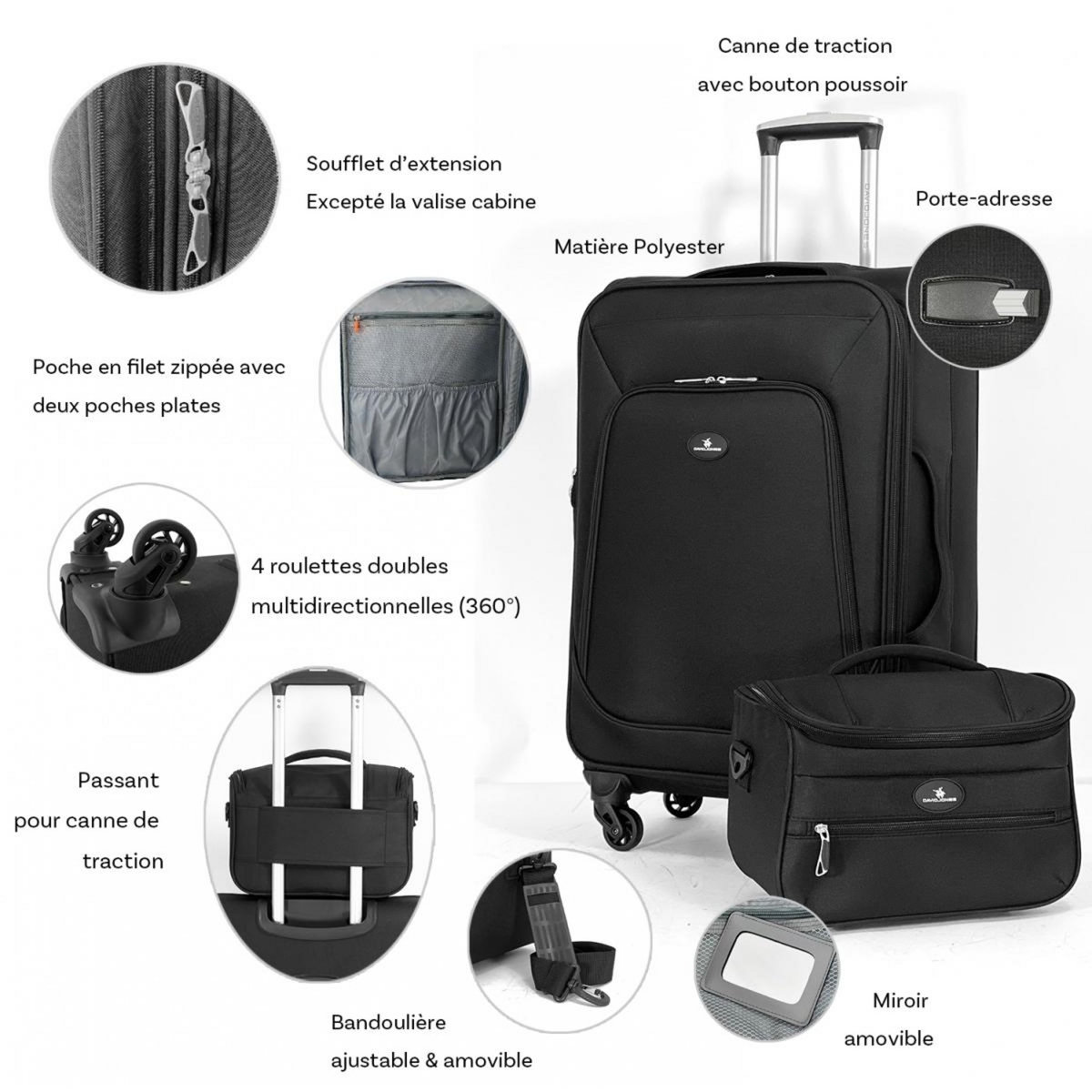 David Jones Lot de 3 valises souples plus 1 vanity