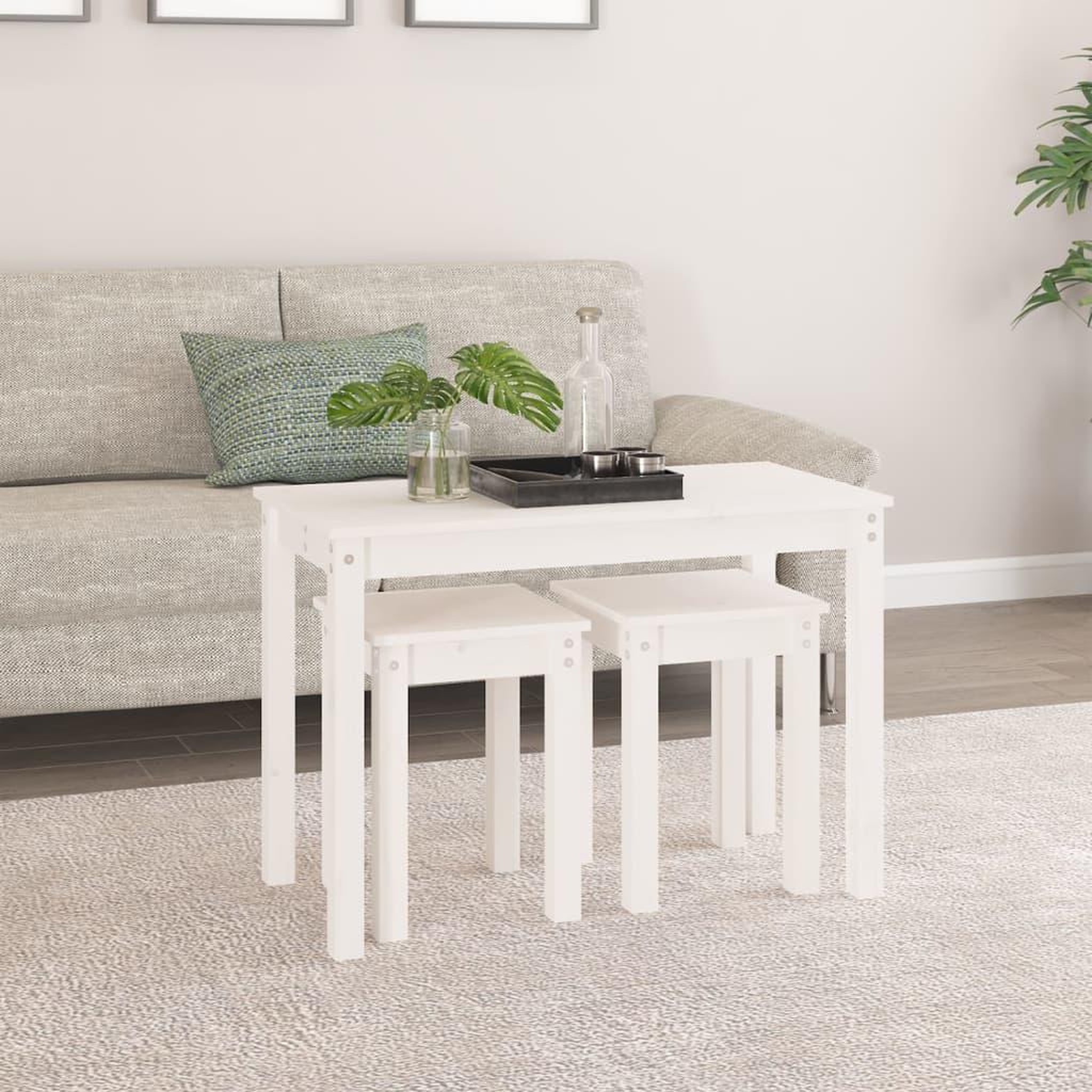 Voir la diapositive 3 : VIDAXL Tables gigognes 3 pcs Blanc Bois de pin massif