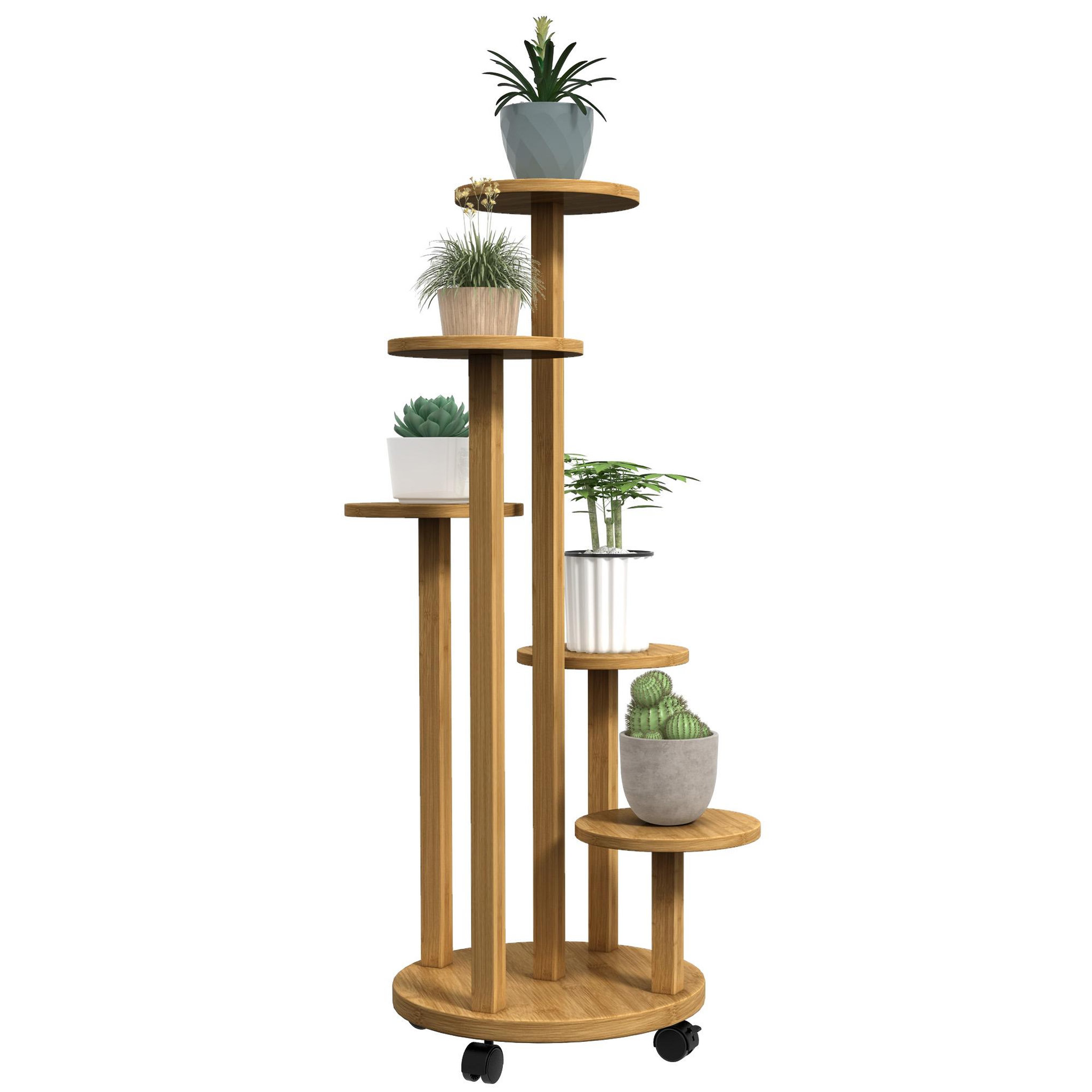 Voir la diapositive 1 : OUTSUNNY Étagère à plantes support à plantes 5 niveaux bambou
