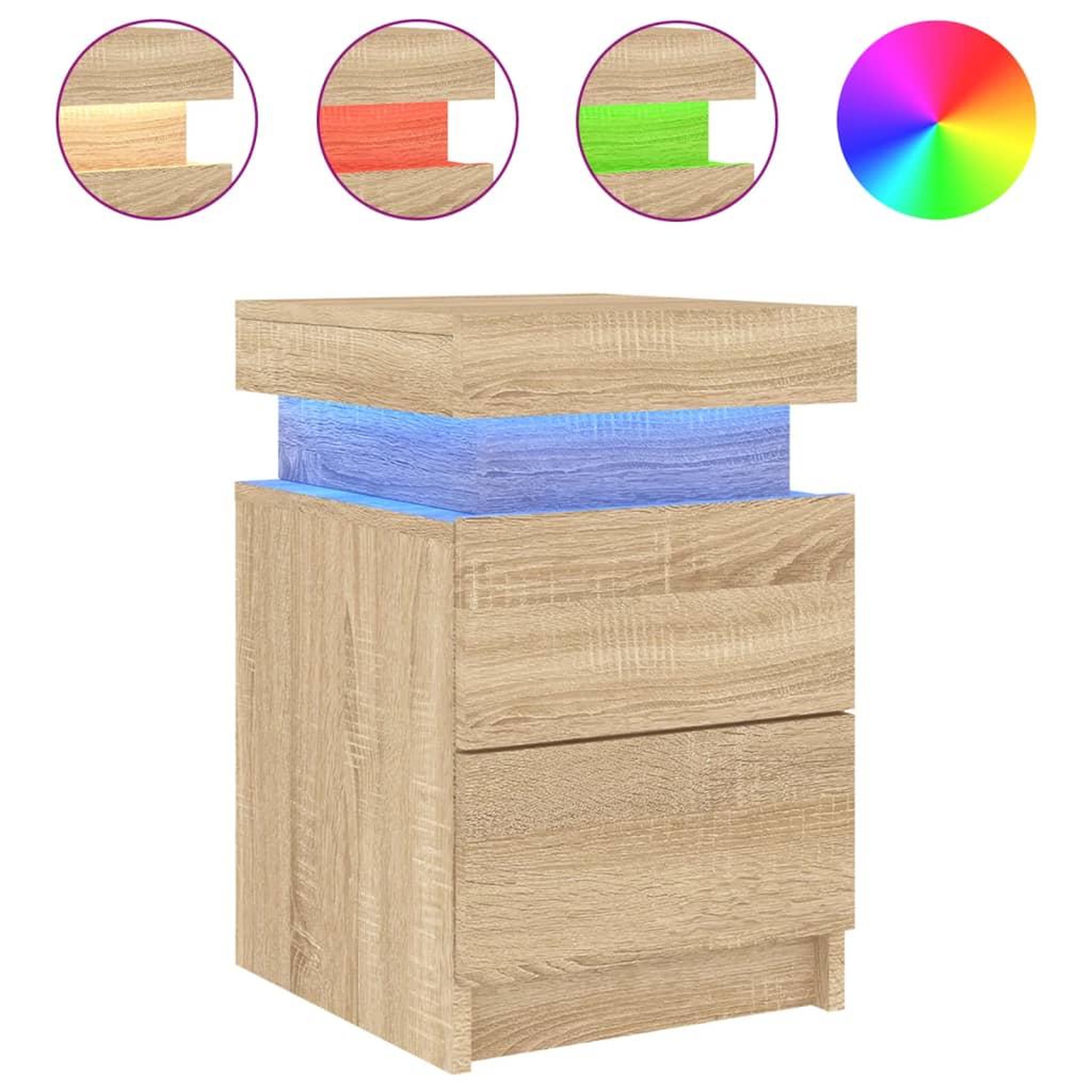 Voir la diapositive 2 : VIDAXL Table de chevet avec lumieres LED chene sonoma 35x39x55 cm