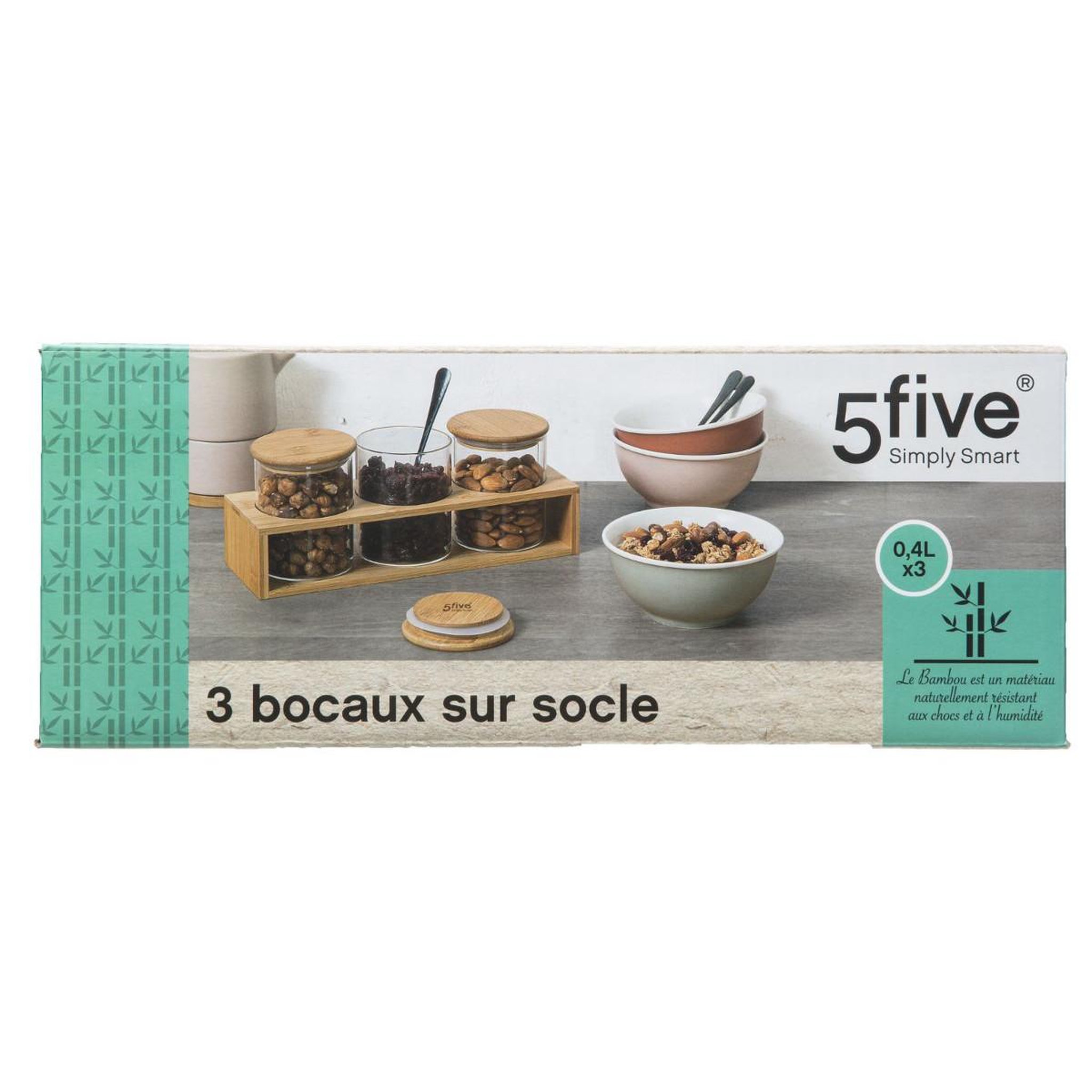 Voir la diapositive 6 : FIVE Lot de 3 bocaux en verre  bambou  0,47l naturel