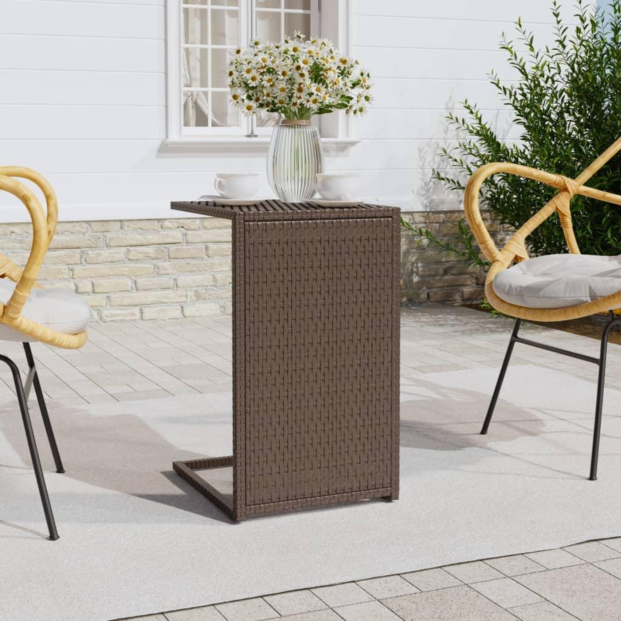 Voir la diapositive 1 : VIDAXL Table en forme de C marron 40x35x60 cm resine tressee