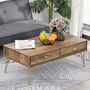 Voir la diapositive 2 : HOMCOM Table Basse en Bois Table de Salon Grand Plateau et 2 Tiroirs Design de Luxe Élégant Décoration avec Lignes Dorées Peintes à La Main 110L x 59l x 42H cm Brun