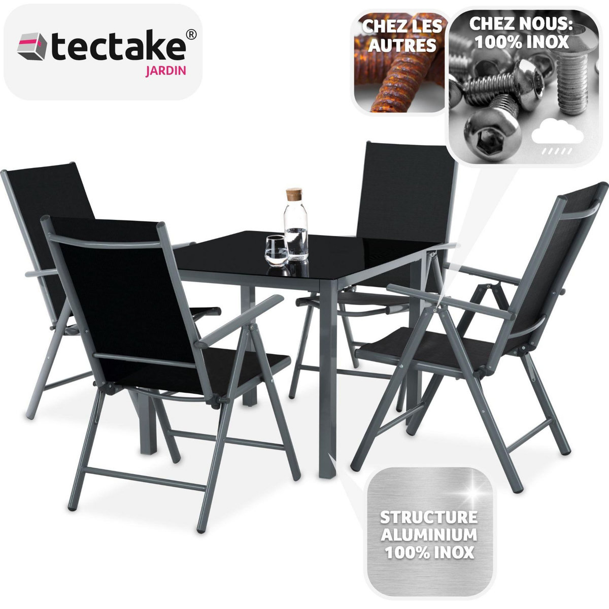 tectake Ensemble chaises de salle à manger gris anthracite