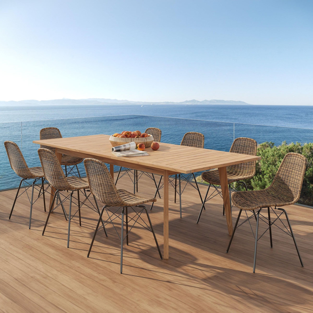 Rendez vous déco Table et chaises de jardin 8 personnes en bois de teck, résine tressée-Tiptur