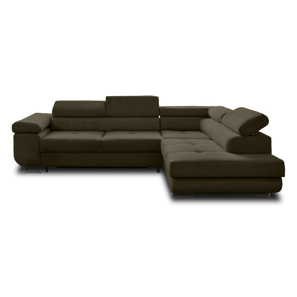 BEST MOBILIER Zaria - canapé d'angle droit - convertible avec coffre et têtières réglables - 5 places - en velours côtelé