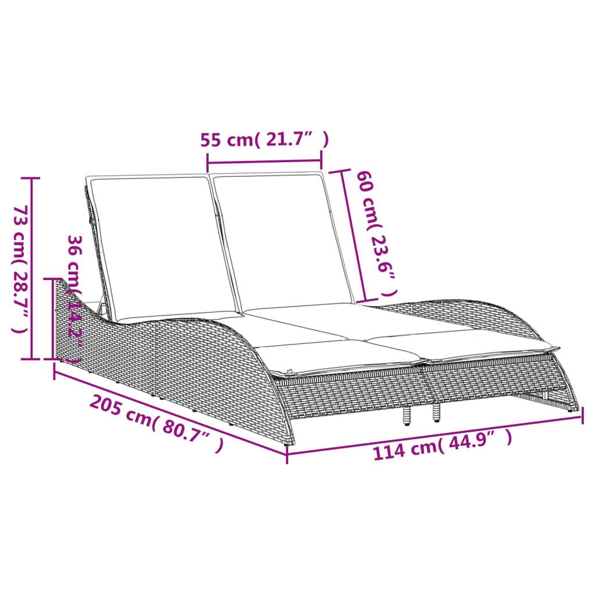 Voir la diapositive 6 : VIDAXL Chaise longue avec coussins marron 114x205x73 cm resine tressee