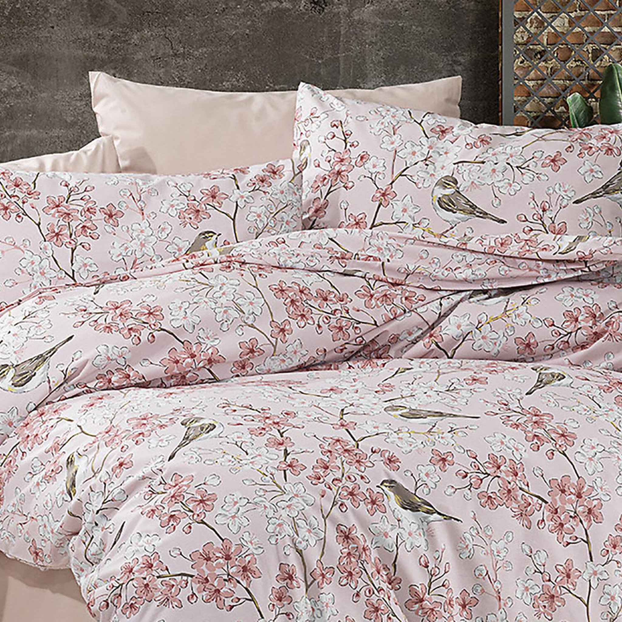 Voir la diapositive 3 : Home collection Parure housse de couette 100% coton 57 fils imprimé petalla rose