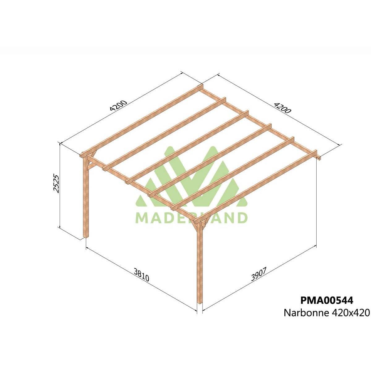 JARDIDECO Pergola adossée en bois massif Narbonne 420 x 420 cm - Maderland