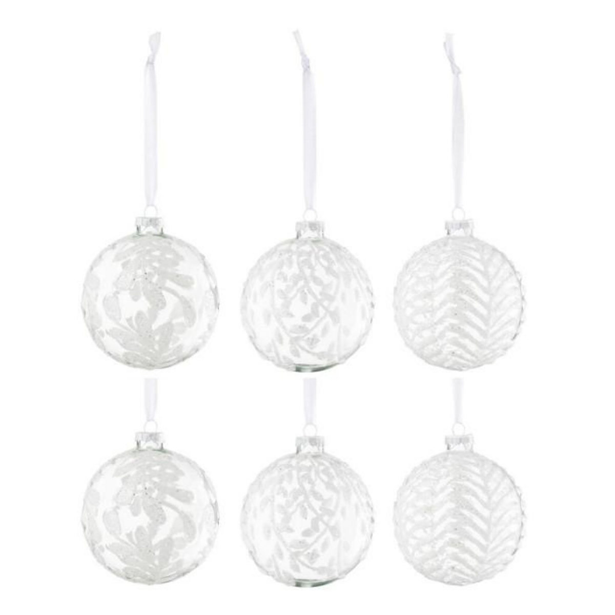Paris Prix Lot de 6 Boules de Noël Paillettes  Gena  10cm Blanc