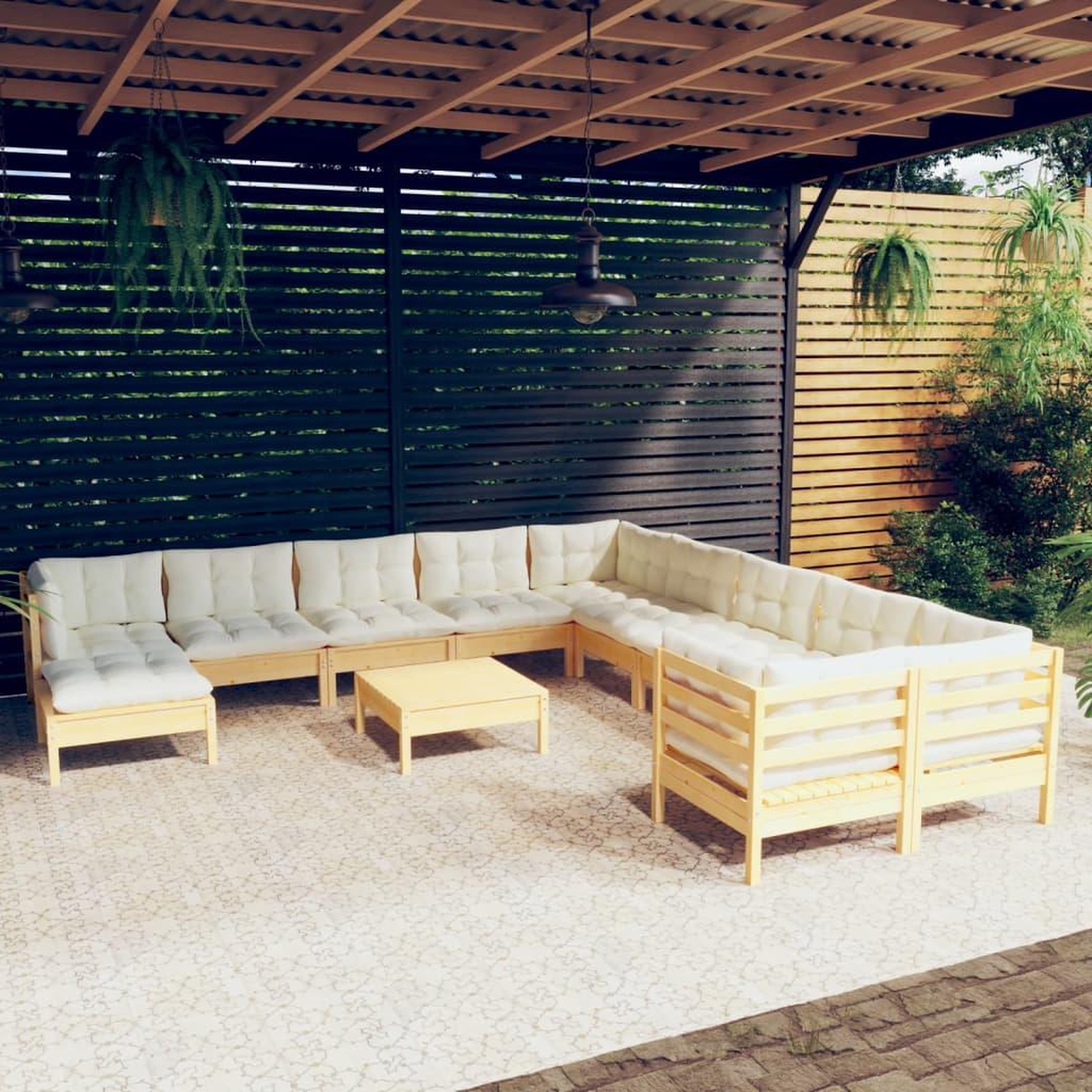 Voir la diapositive 1 : VIDAXL Salon de jardin 12 pcs avec coussins creme Bois de pin