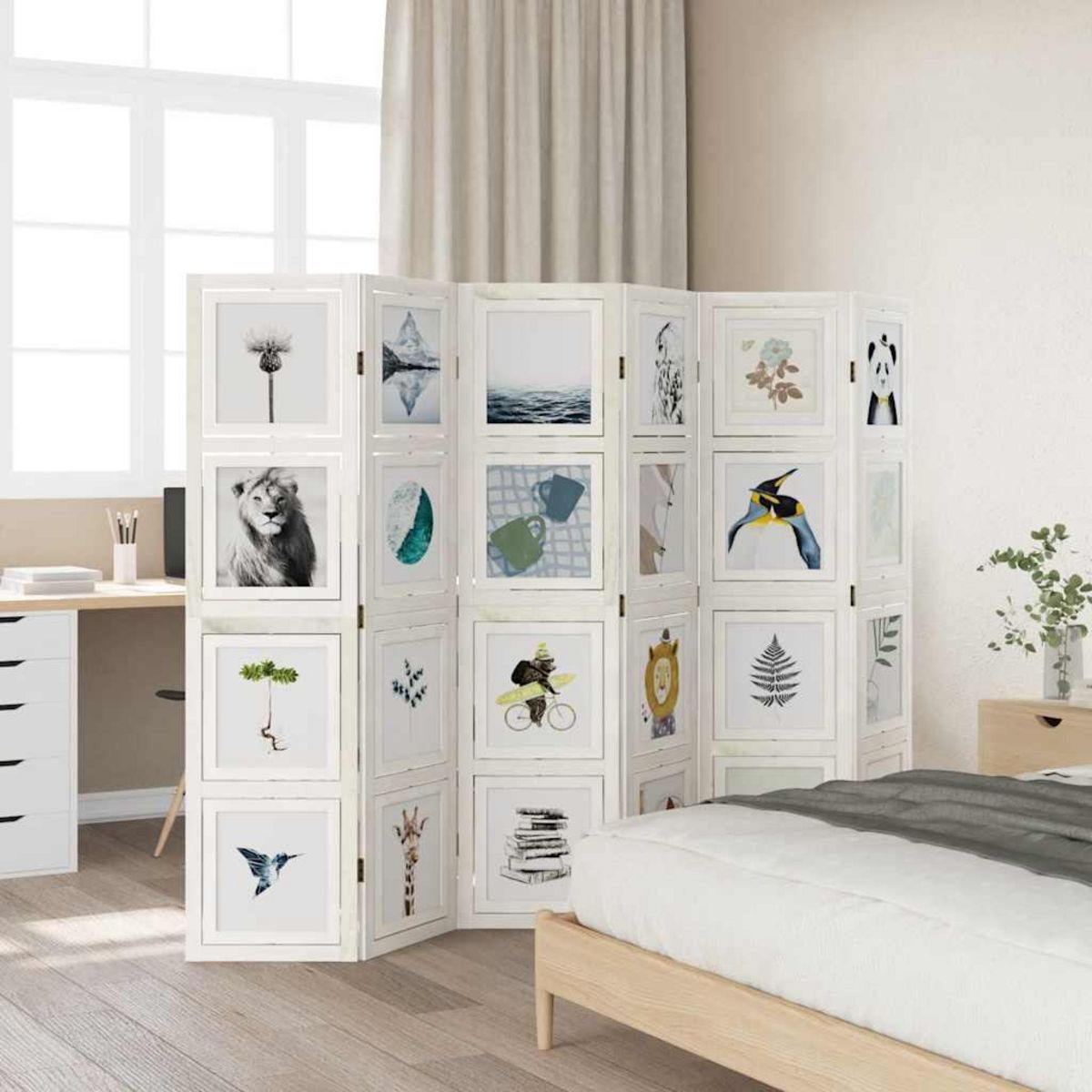 VIDAXL Cloison de separation 6 panneaux blanc bois de paulownia massif