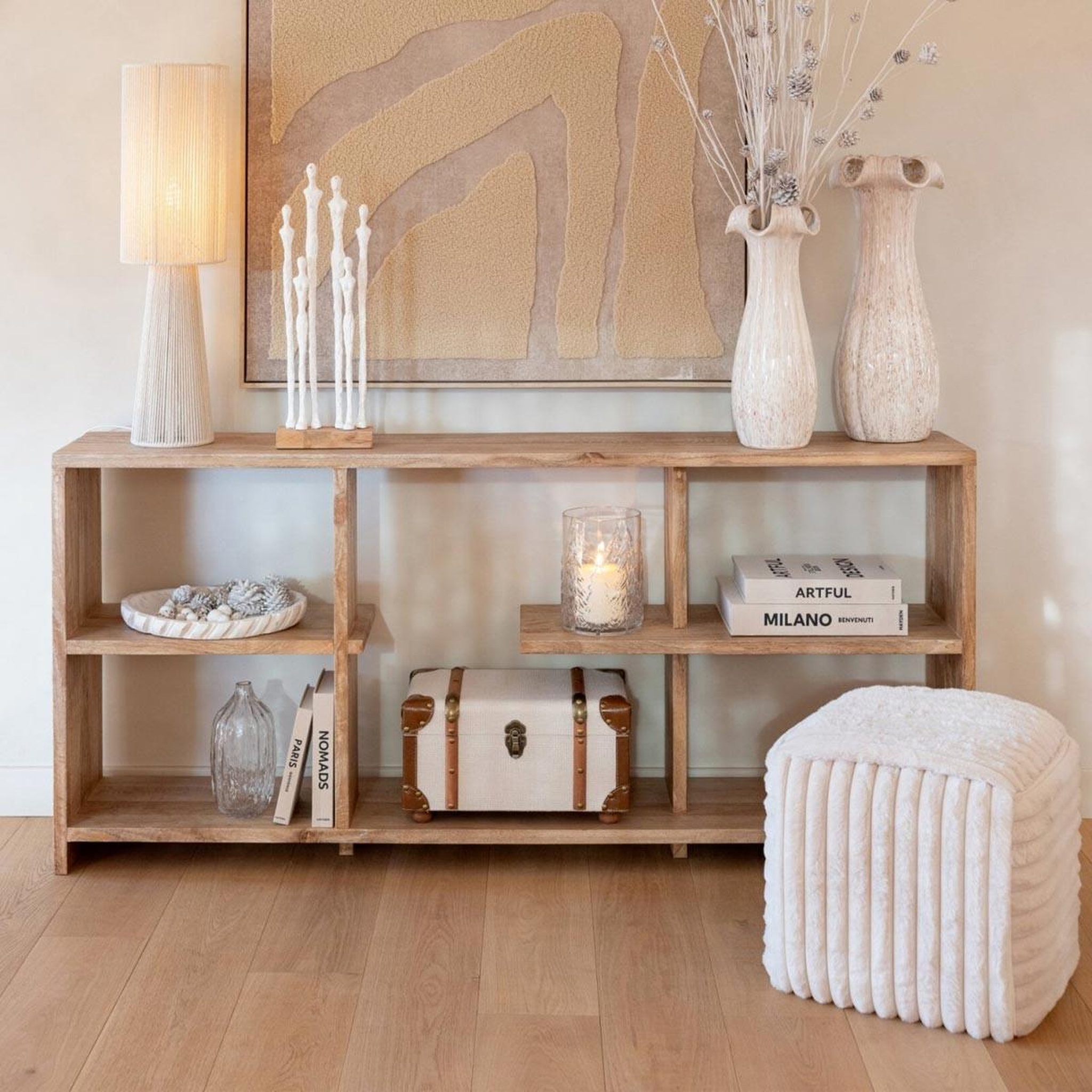 Voir la diapositive 6 : J-LINE Pouf carré côtelé  nuage  45cm blanc