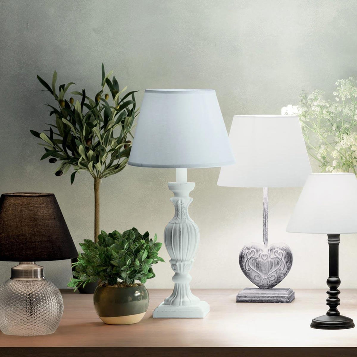 ATMOSPHERA Lampe en Bois Patiné  Cabeloh  55cm Blanc