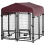 Voir la diapositive 1 : PAWHUT Chenil extérieur pour chien - cage chien - enclos chien - toile toit imperméable anti-UV, porte verrouillable, 2 bols rotatifs - acier noir oxford pourpre
